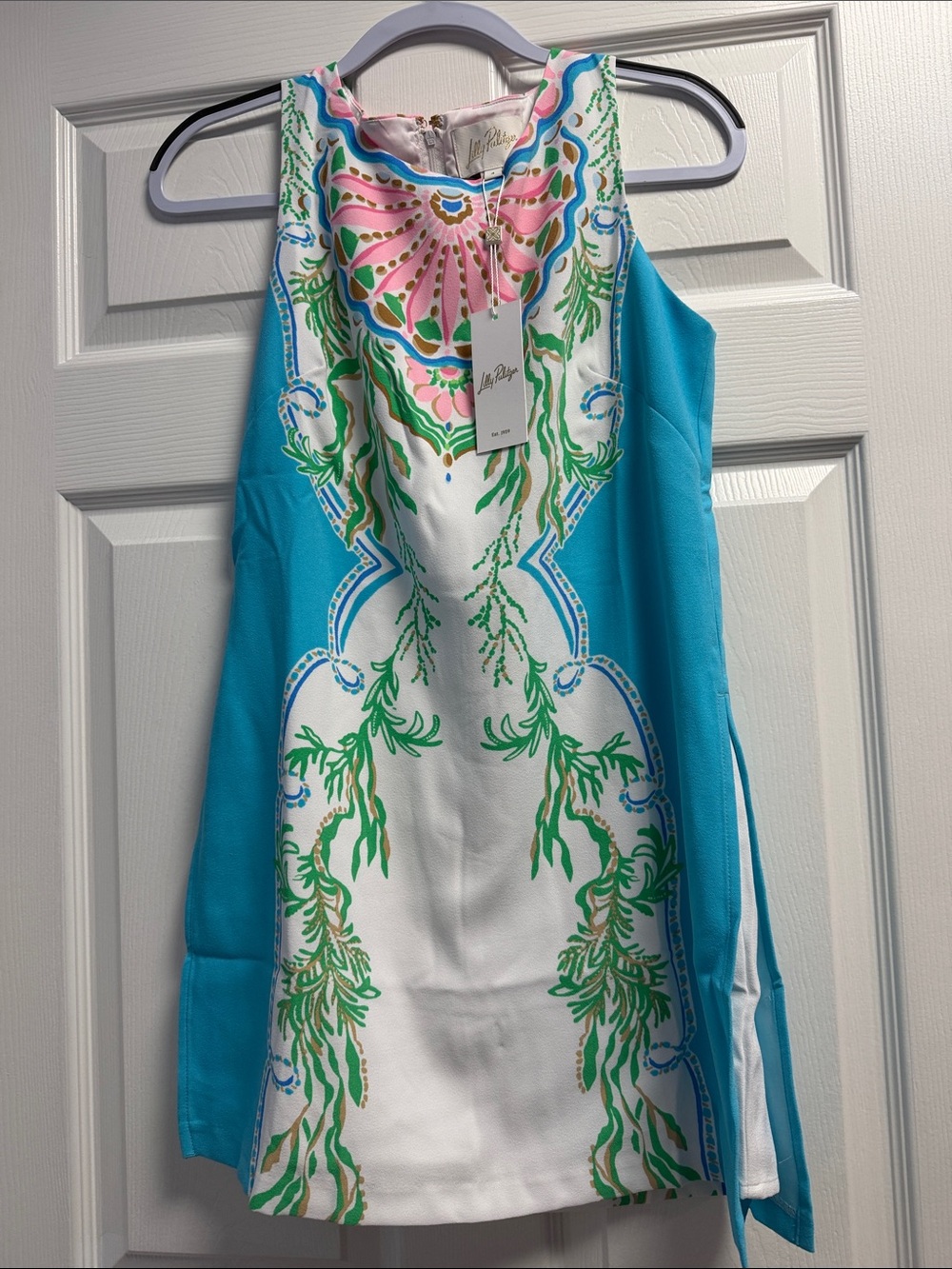 Lilly Pulitzer Aqua, White and Pink Floral Mini Shift Dress